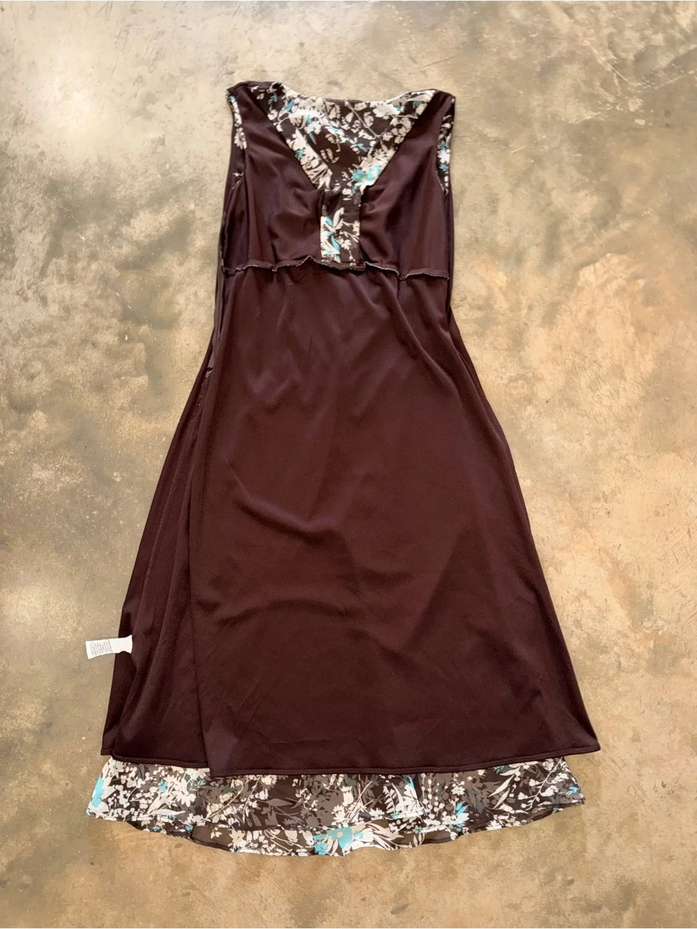 J.B.S. Brown Floral Sleeveless Ruffle V-Neck Midi Dress Size 10 - Picture 10 of 11